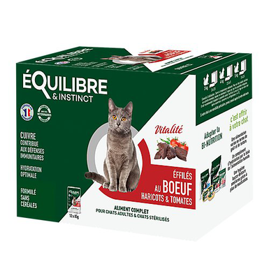 Equilibre & Instinct - Sachets Fraîcheurs Vitalité Bœuf et Légumes pour Chat - 12x85g