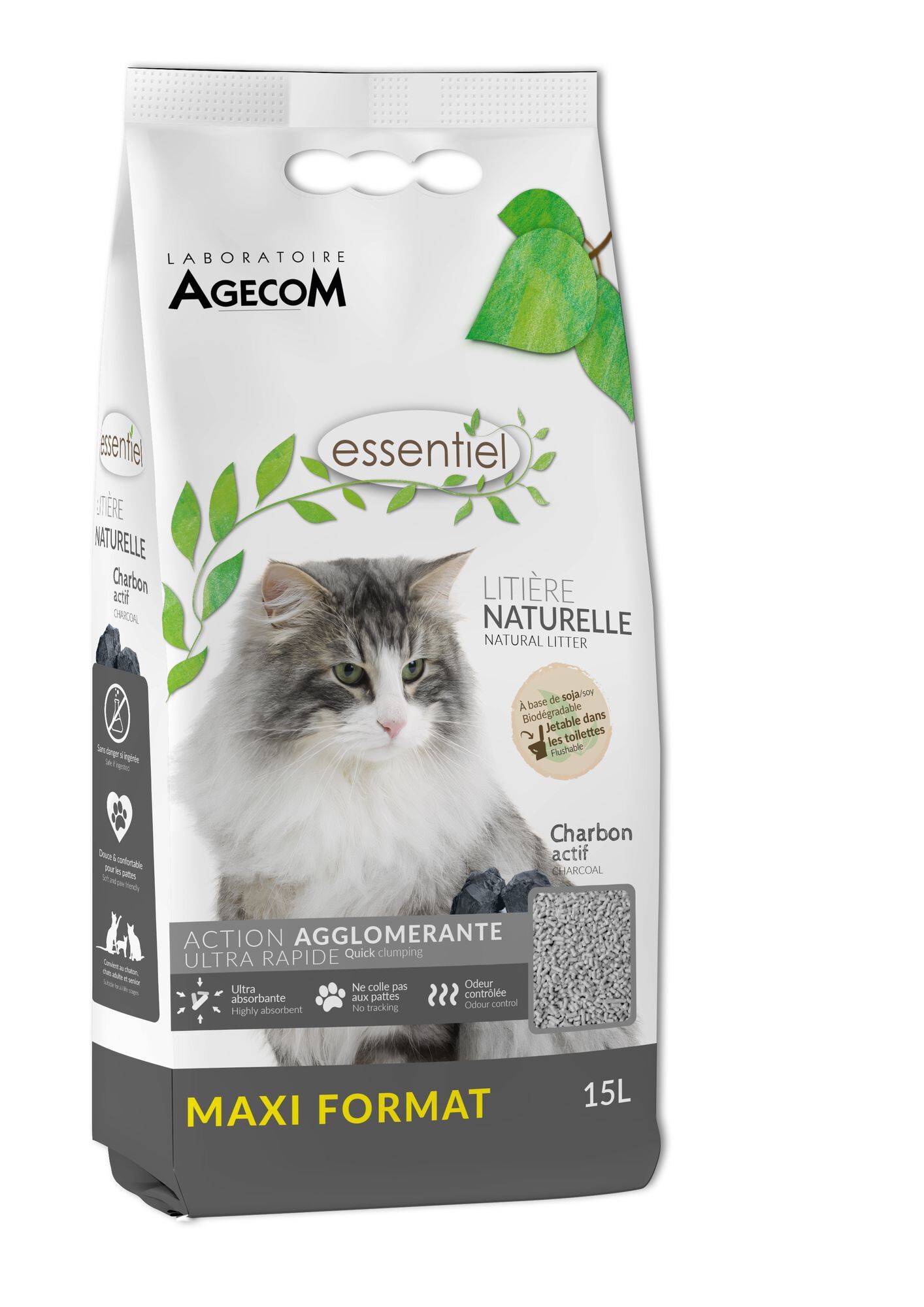 DeBonPoil - Liti&egrave;re V&eacute;g&eacute;tale Agglom&eacute;rante au Charbon pour Chat - 15L Image num&eacute;ro 2