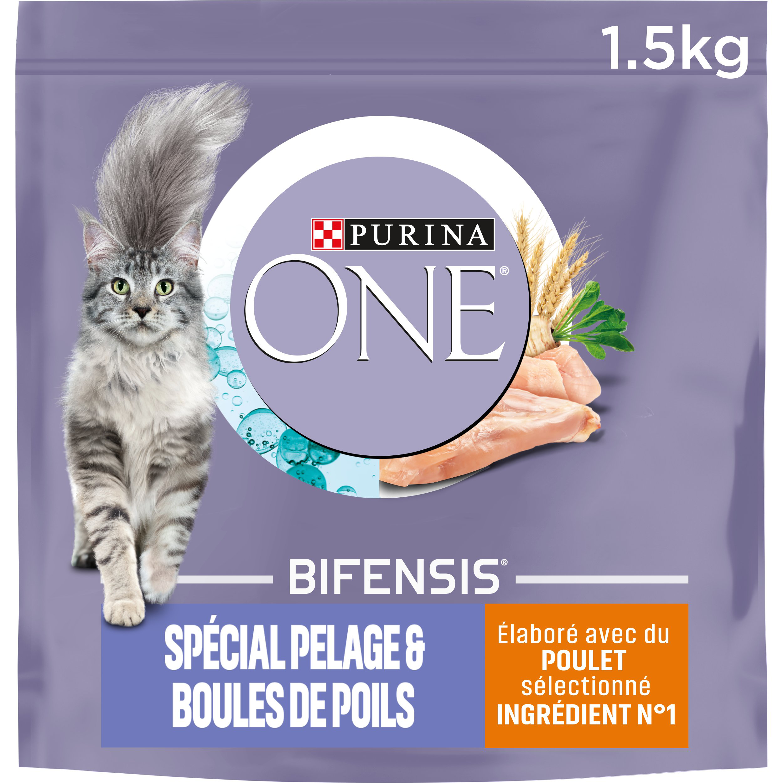 Purina One - Croquettes au Poulet et C&eacute;r&eacute;ales Sp&eacute;cial Pelage et Boules de Poils pour Chat Adulte - 1,5Kg Image num&eacute;ro 4