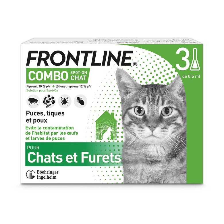 Frontline Combo - Pipettes Antiparasitaires Élimine les Puces pour Chat - 3x0,5ml Image numéro 1 Frontline Combo - Pipettes Antiparasitaires Élimine les Puces pour Chat - 3x0,5ml Image numéro 1