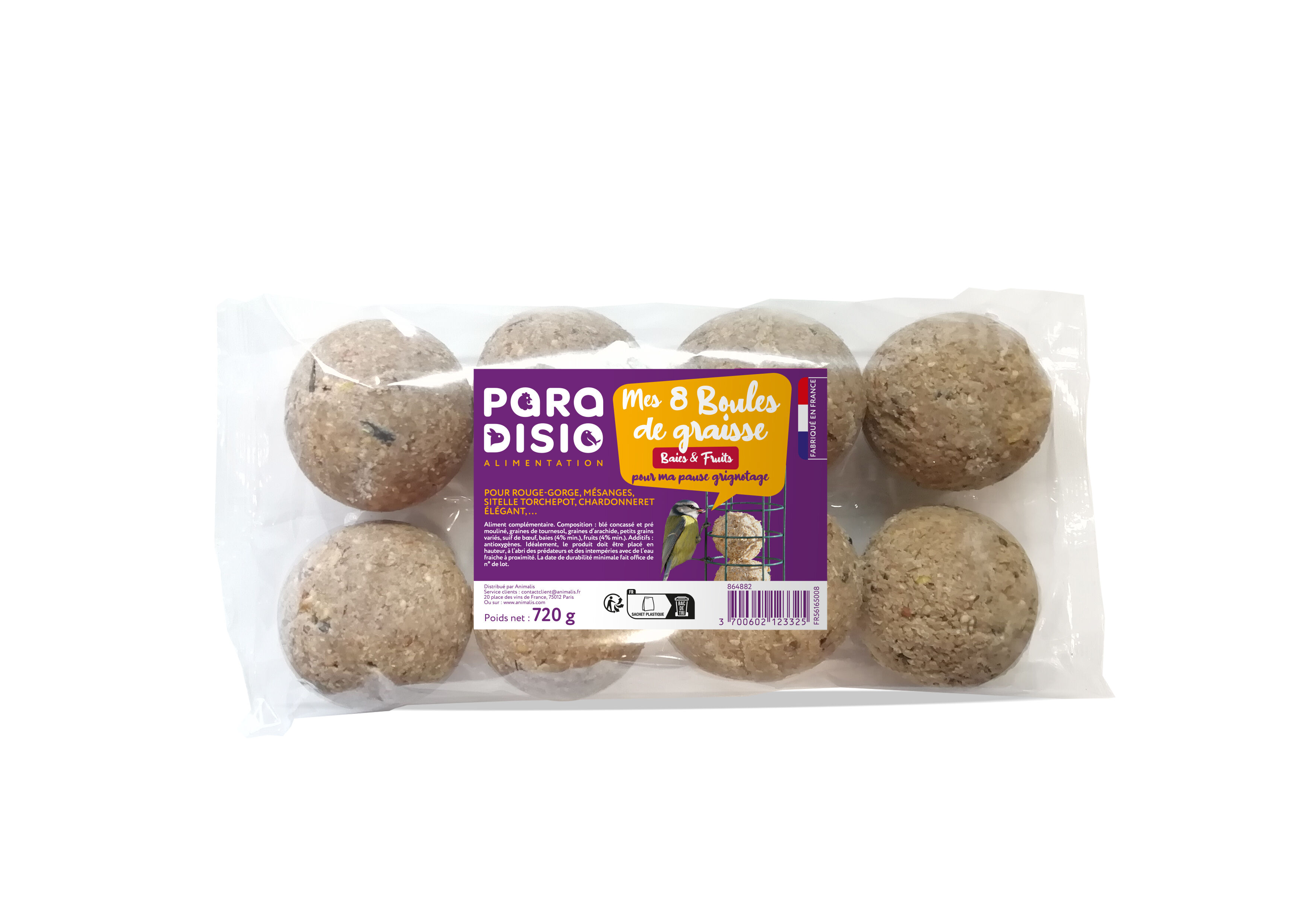 Paradisio - Boules de Graisse aux Baies et Fruits pour Oiseaux des Jardins - x8 Image num&eacute;ro 1