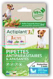 ActiPlant'3 - Pipettes Antiparasitaires et Apaisantes Bio pour Chiot et Petit Chien - x3