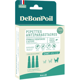 DeBonPoil - Pipettes Antiparasitaires et Apaisantes pour Chat - x3