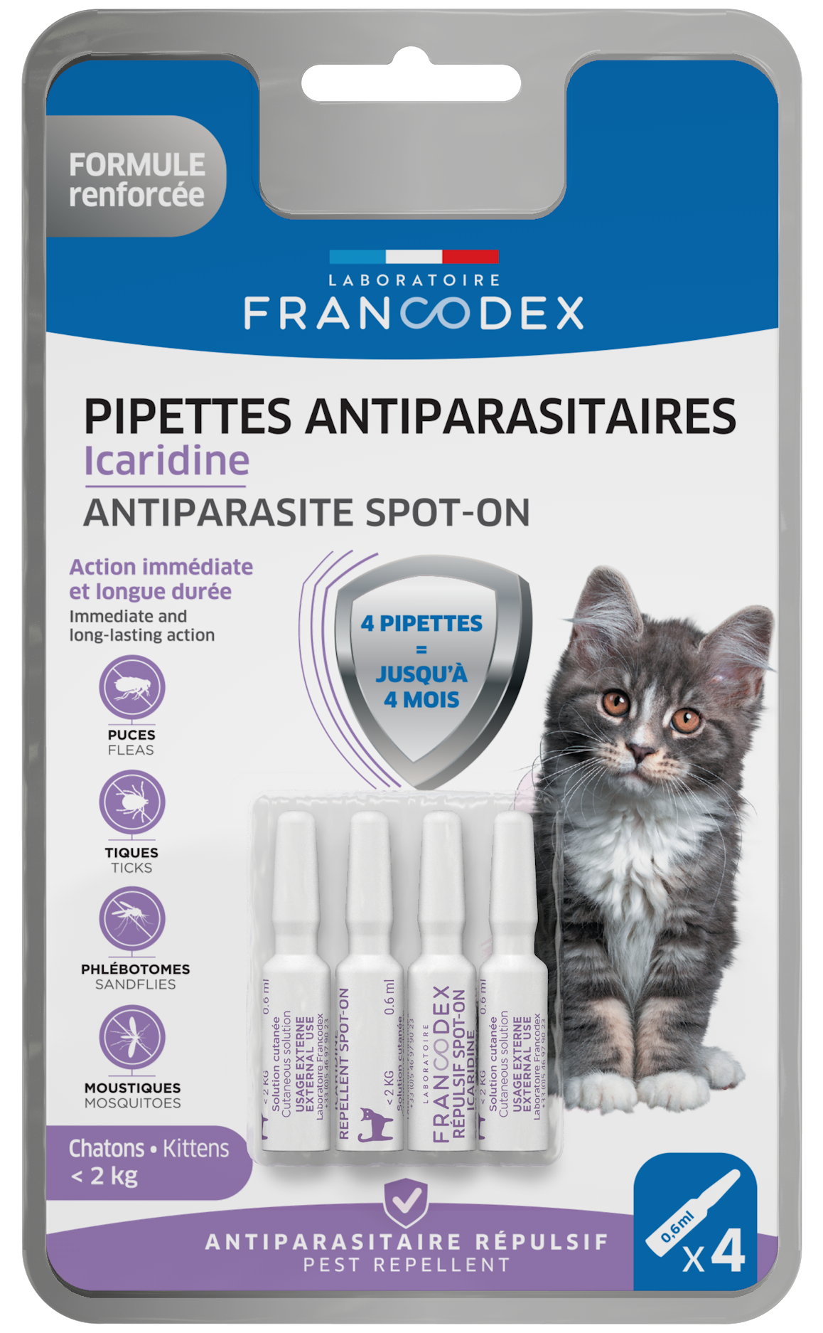 Francodex - Pipettes Antiparasitaires Icardine pour Chatons - x4 Image num&eacute;ro 1
