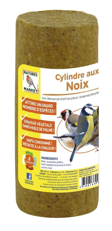Natures Markets - Cylindre Graisse Végétale aux Noix pour Oiseaux du Ciel - 850g Image numéro 1 Natures Markets - Cylindre Graisse Végétale aux Noix pour Oiseaux du Ciel - 850g Image numéro 1