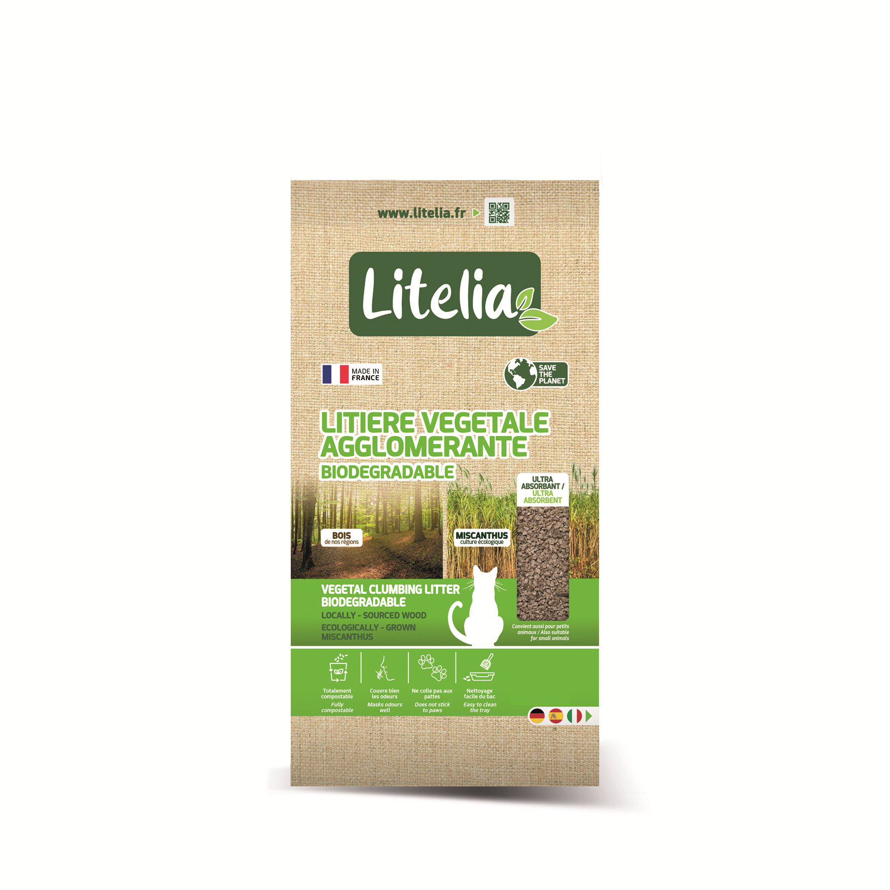 Litelia - Liti&egrave;re V&eacute;g&eacute;tale Agglom&eacute;rante Biod&eacute;gradable pour Chats - 4,3Kg Image num&eacute;ro 1