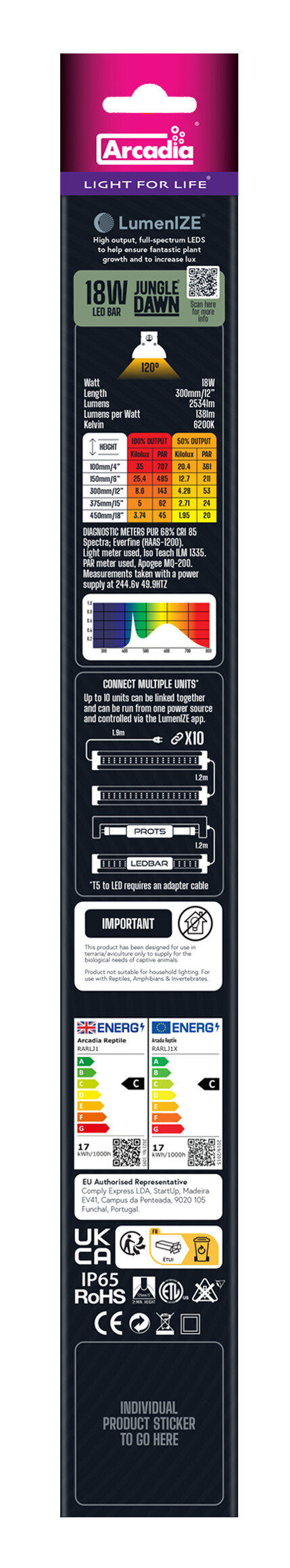 Arcadia - Luminaire Jungle Dawn Led Bar 290mm 18 Watt - R&eacute;ptiles Image num&eacute;ro 3