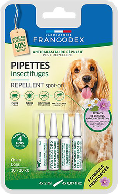 Francodex - Pipettes Antiparasitaires Répulsives pour Chiens Adultes - x4