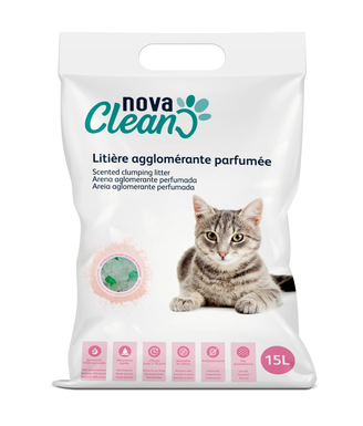 Nova Clean - Litière Agglomérante Parfumée au Talc pour Bébé - 16L