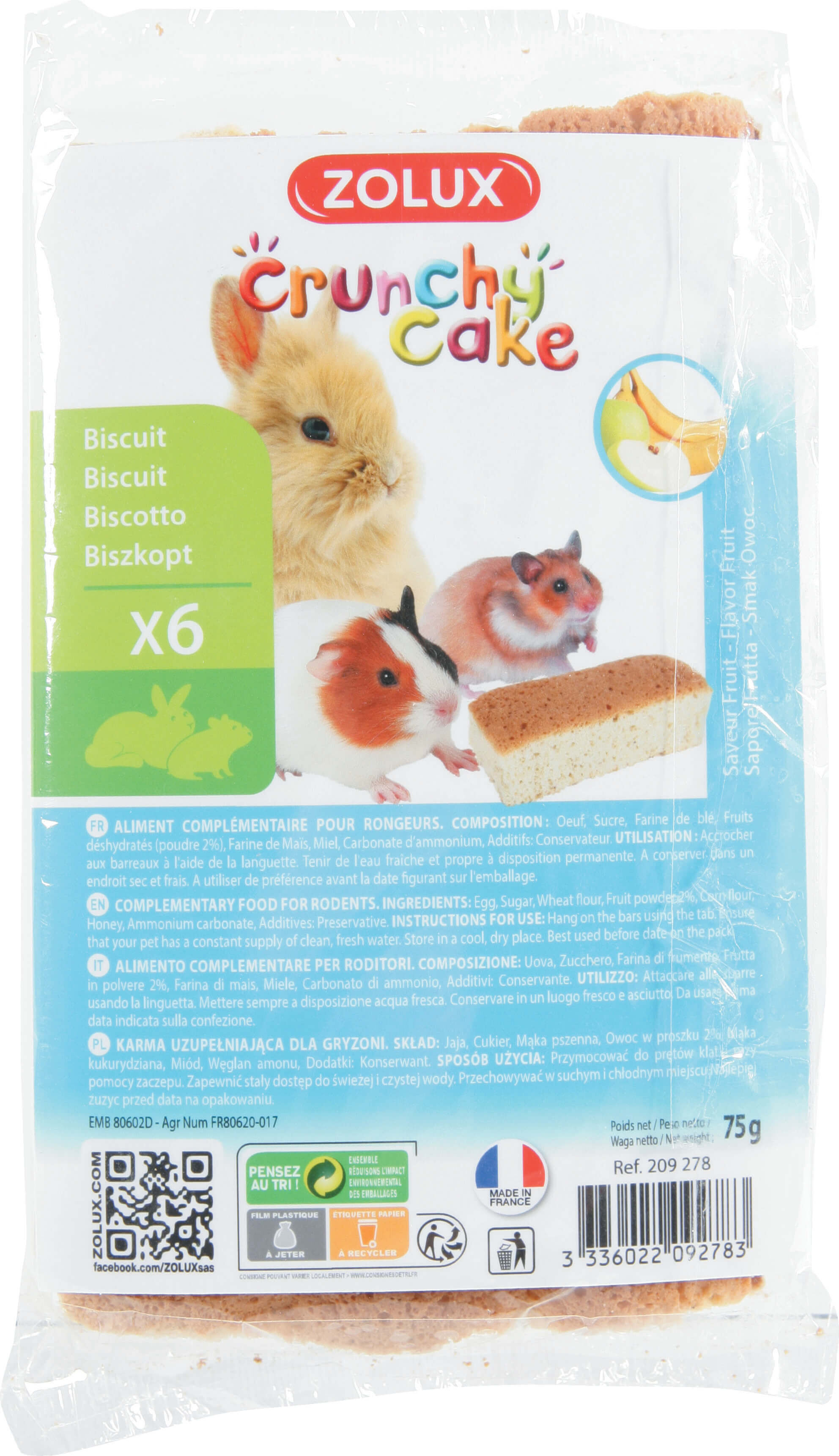 Zolux - Biscuits Crunchy Cake &agrave; la Banane et Pomme pour Rongeurs - x6 Image num&eacute;ro 1