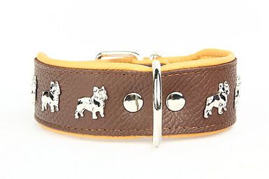 Yogipet - Collier Bouledogue Français Cuir pour Chien Marron