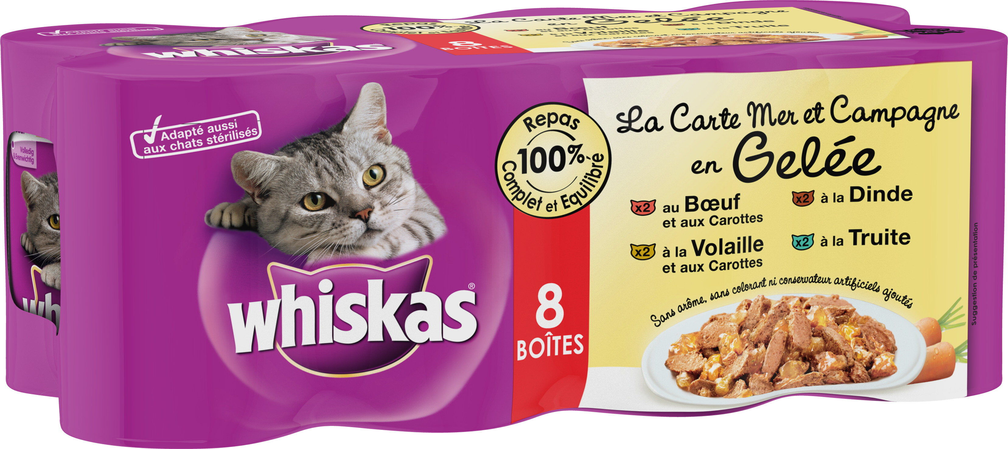 Whiskas - Bo&icirc;tes La Carte Mer et Campagne en Gel&eacute;e pour Chat - 8x500g Image num&eacute;ro 1