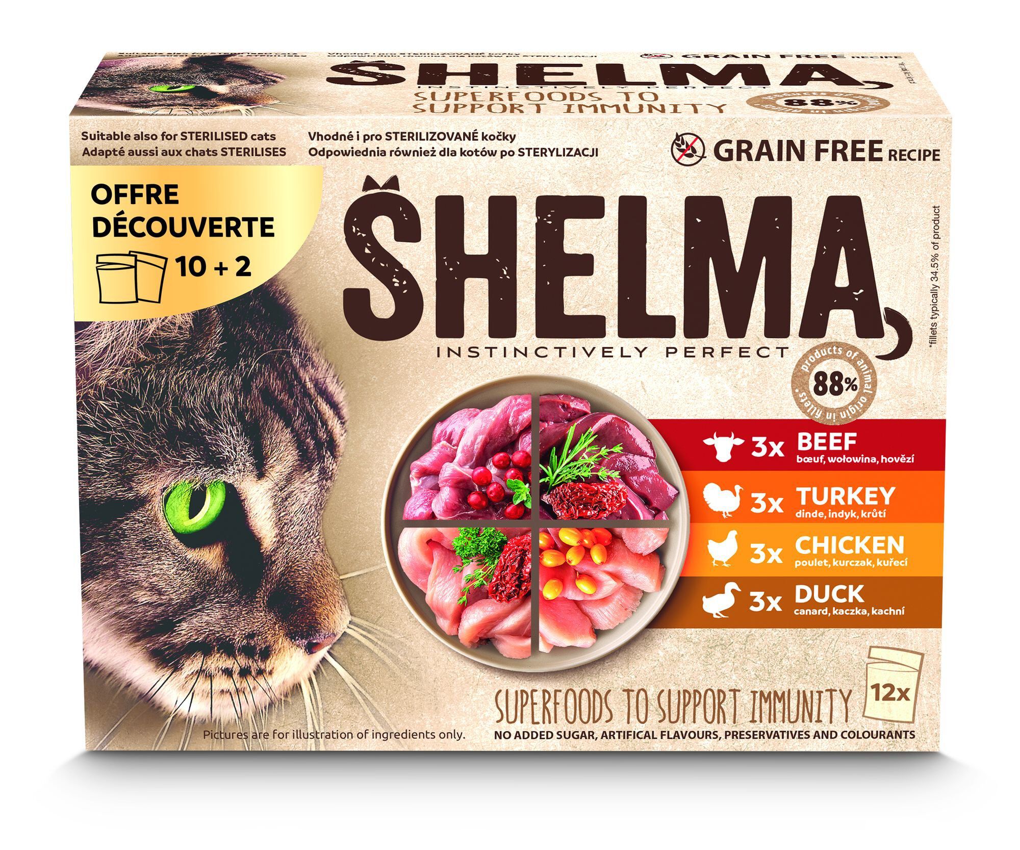 Shelma - Multipack Pochons Viande sans C&eacute;r&eacute;ales pour Chat - 12x85g dont 2 Offert Image num&eacute;ro 1