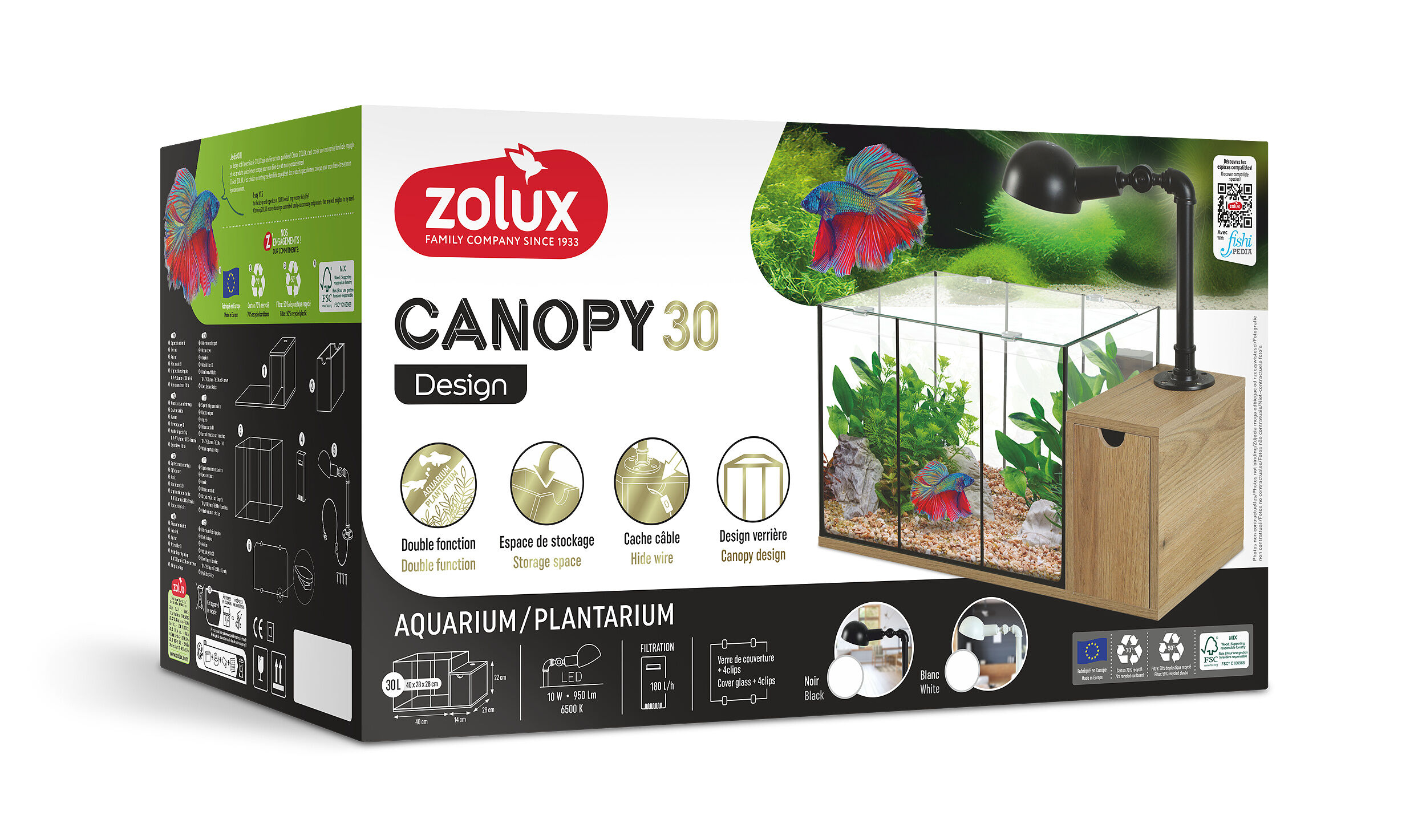 Zolux - Aquarium Canopy 30L - Noir Image num&eacute;ro 2