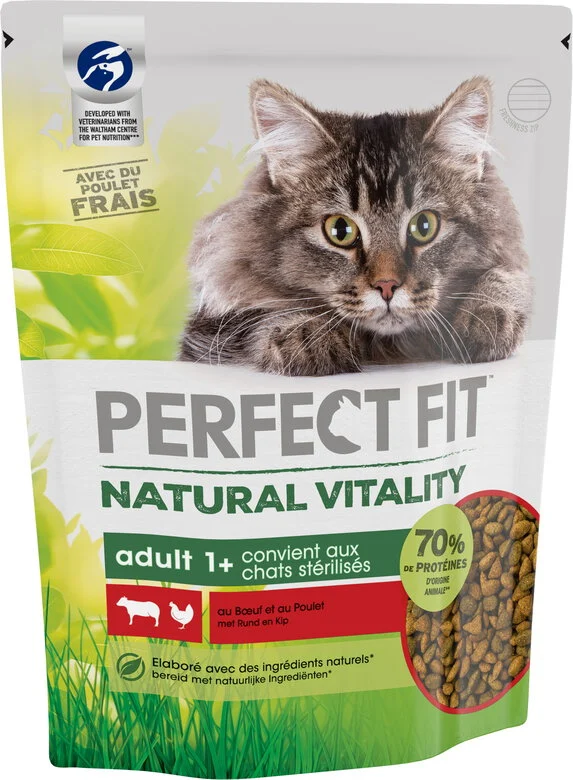 Perfect Fit - Croquettes Natural Vitality au Bœuf et au Poulet pour Chat - 1Kg Image numéro 1 Perfect Fit - Croquettes Natural Vitality au Bœuf et au Poulet pour Chat - 1Kg Image numéro 1