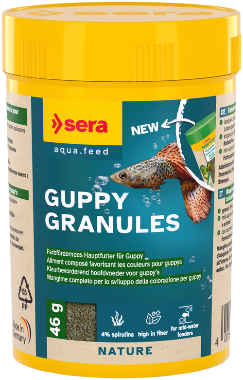 Sera - Aliments Végétal Guppy Granules pour Guppys - 46g/100ml Image numéro 1 Sera - Aliments Végétal Guppy Granules pour Guppys - 46g/100ml Image numéro 1