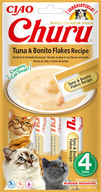 Inaba - Friandises Churu Recette Thon et Flocons de Bonite pour Chats - 4x14g