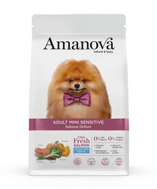 Amanova - Croquettes Adult Mini Sensitive sans Céréales au Saumon pour Chiens - 2Kg