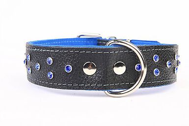 Yogipet - Collier Cuir Large Crystal pour Chien - Bleu