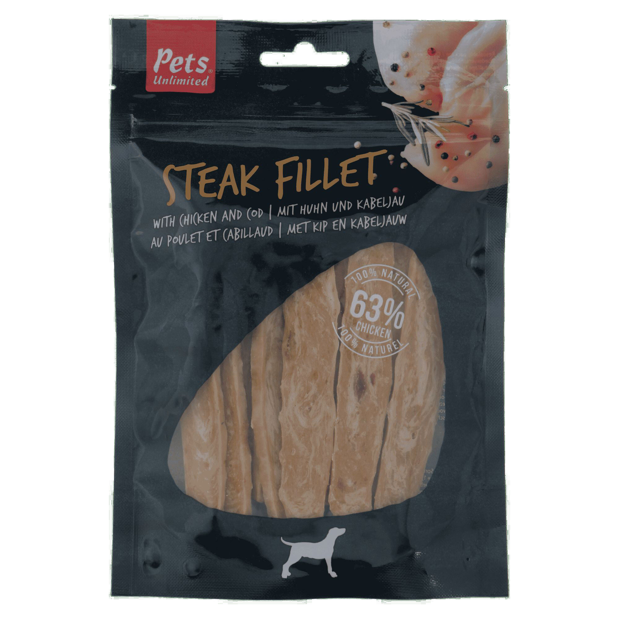 Pets Unlimited - Friandises Steak Fillet au Poulet et Cabillaud pour Chien - 100g Image num&eacute;ro 1