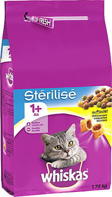 Whiskas - Croquettes au Poulet Stérilisé 1+ pour Chat Stérilisé - 1,75Kg