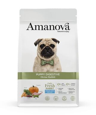 Amanova - Croquettes Puppy Digestive sans Céréales au Lapin pour Chiots - 2Kg