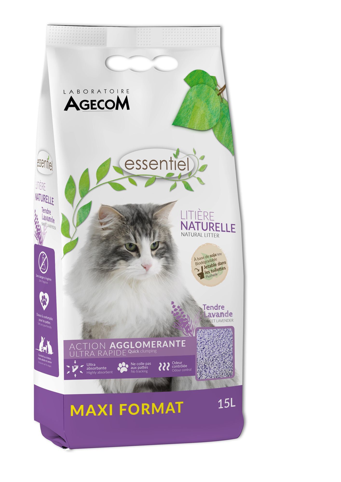 DeBonPoil - Liti&egrave;re V&eacute;g&eacute;tale Agglom&eacute;rante &agrave; la Lavande pour Chat - 15L Image num&eacute;ro 2