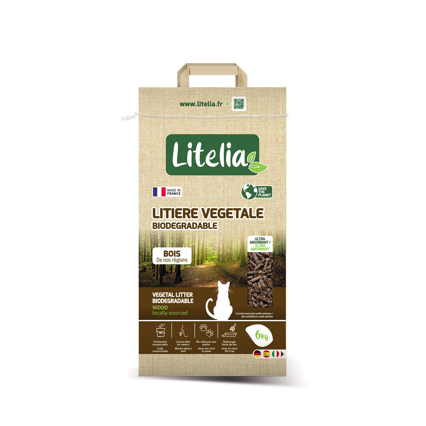 Litelia - Lti&egrave;re V&eacute;g&eacute;tale en Granul&eacute;s de Bois pour Chats - 6Kg Image num&eacute;ro 1