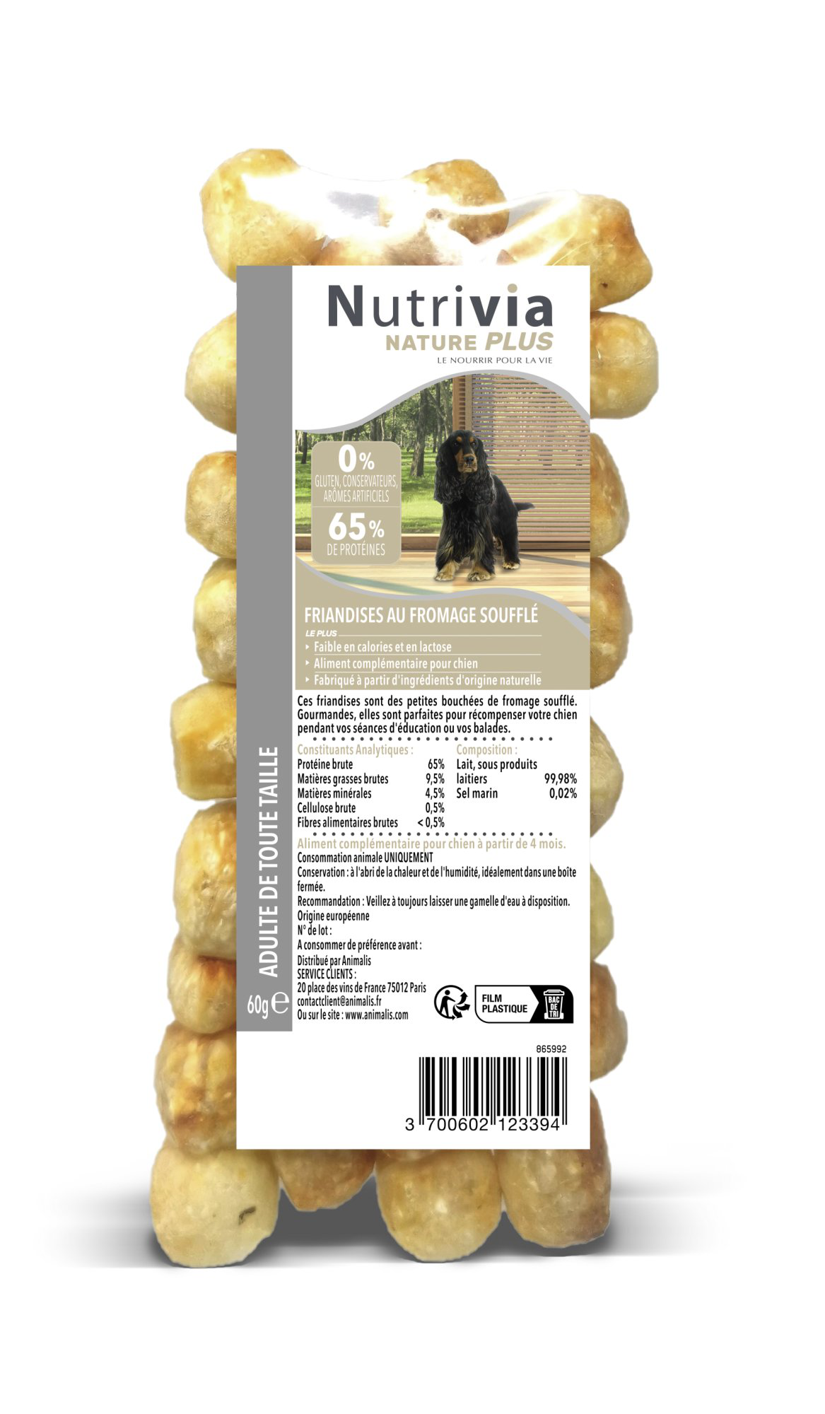 Nutrivia Nature Plus - Friandises au Fromage Souffl&eacute; pour Chien - 60g Image num&eacute;ro 1