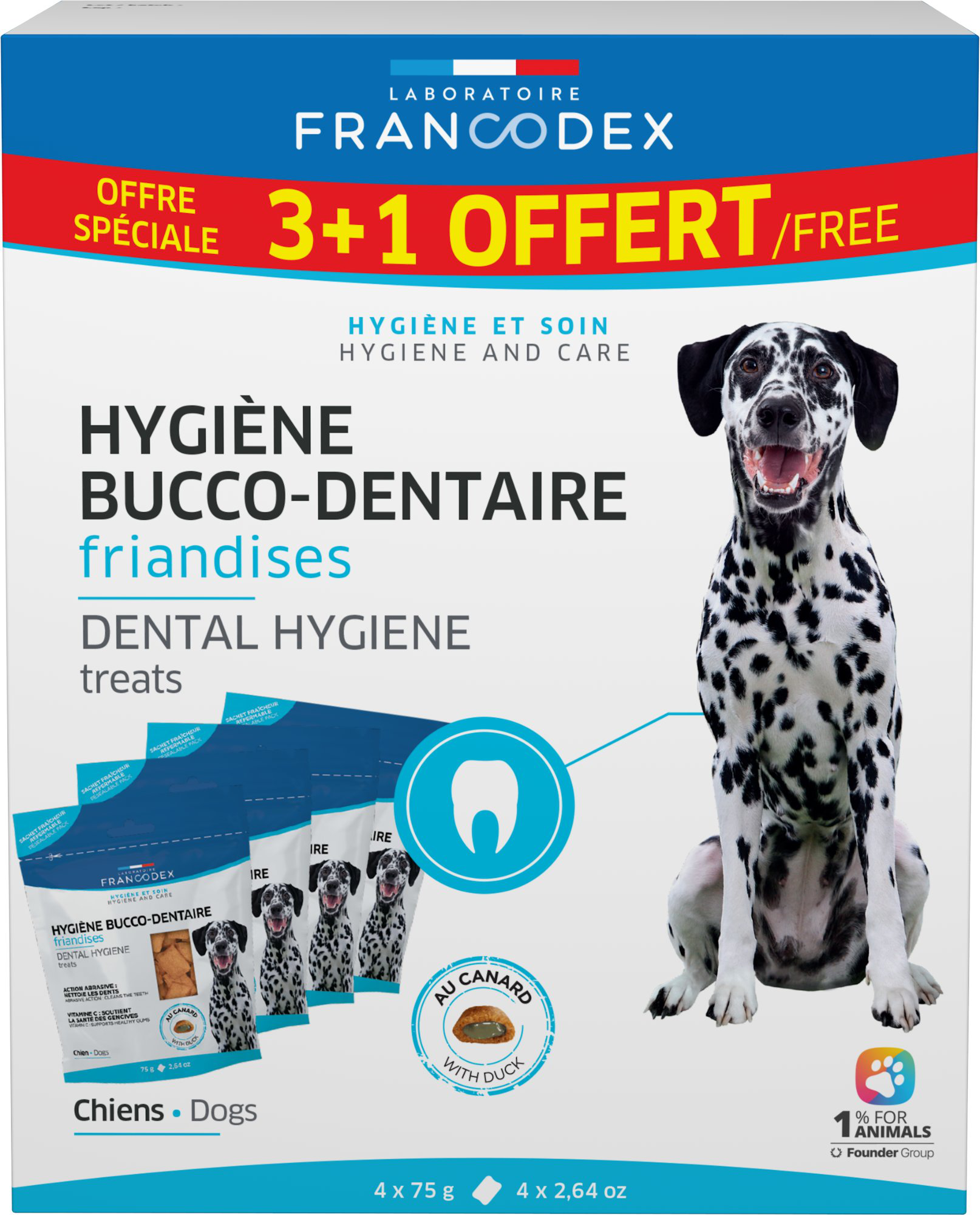 Francodex - Pack Promo Friandises Hygi&egrave;ne Bucco-dentaire pour Chiens - 4x75g Image num&eacute;ro 1