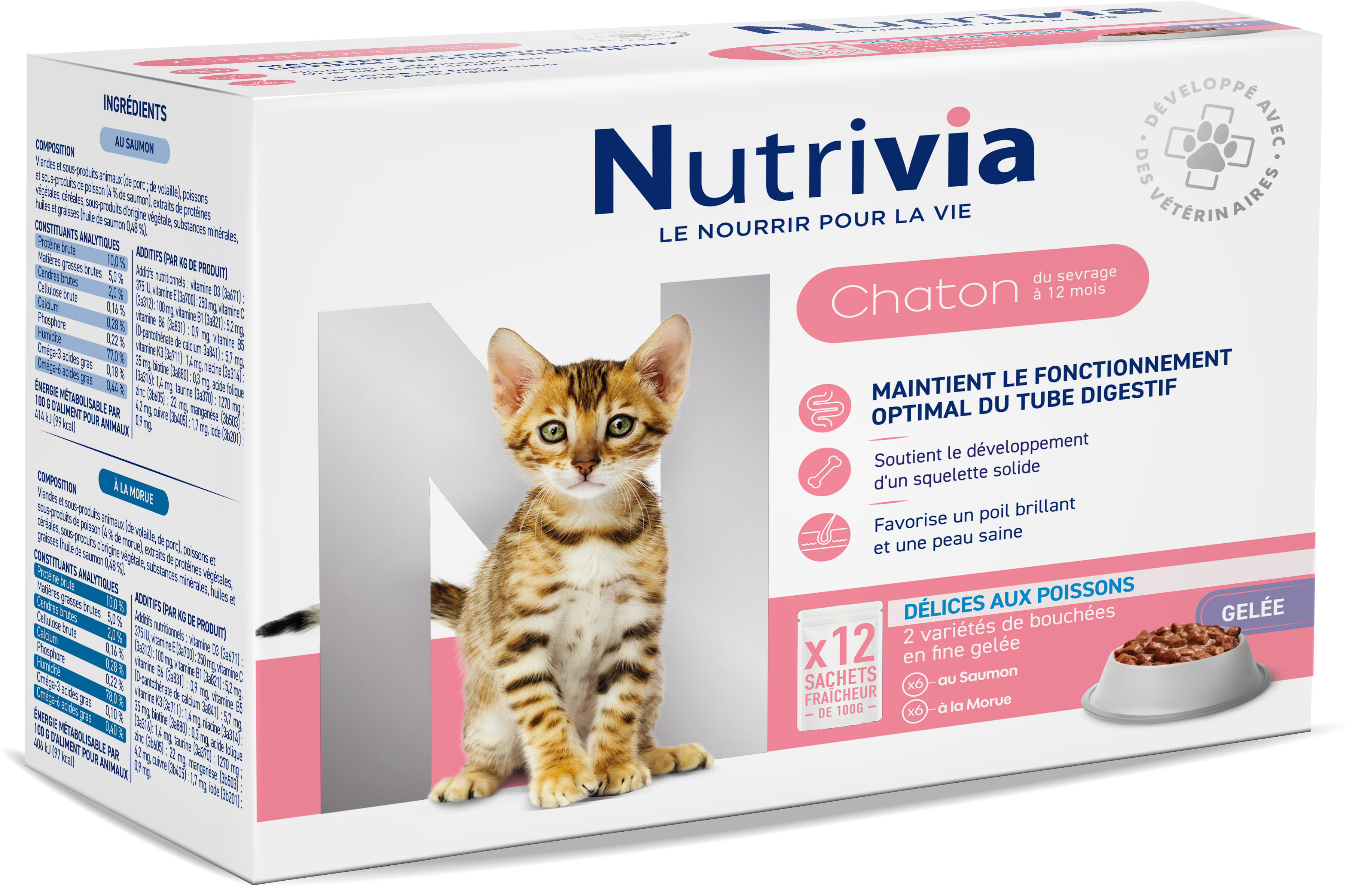 Nutrivia - Sachets en Gel&eacute;e au Poisson pour Chatons - 12x100g Image num&eacute;ro 1