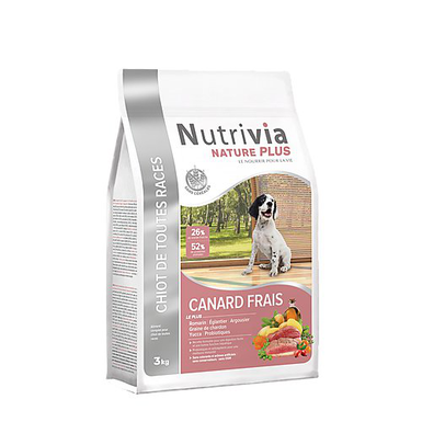Nutrivia Nature Plus - Croquettes Naturelles au Canard Frais pour Chiot de Toutes Races - 3Kg