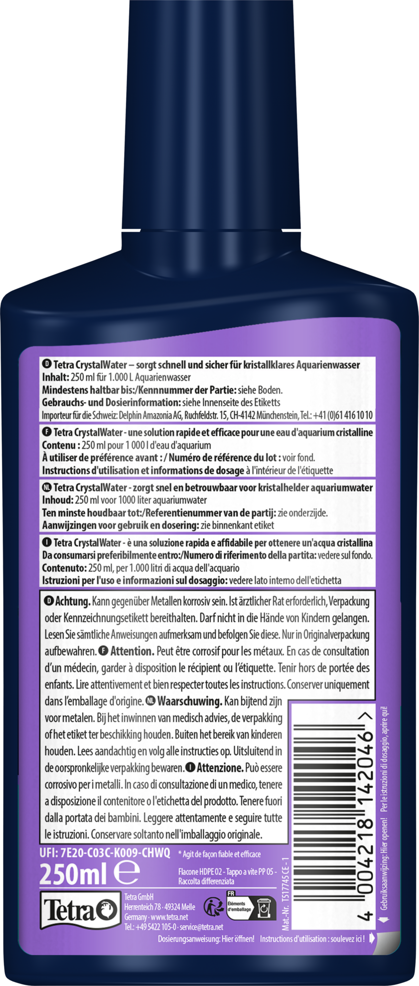 Tetra - &Eacute;claircisseur d'Eau CrystalWater pour Aquarium d'Eau Douce - 250ml Image num&eacute;ro 4