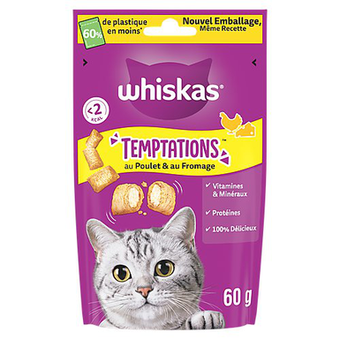Whiskas - Friandises Temptations au Poulet et au Fromage pour Chats