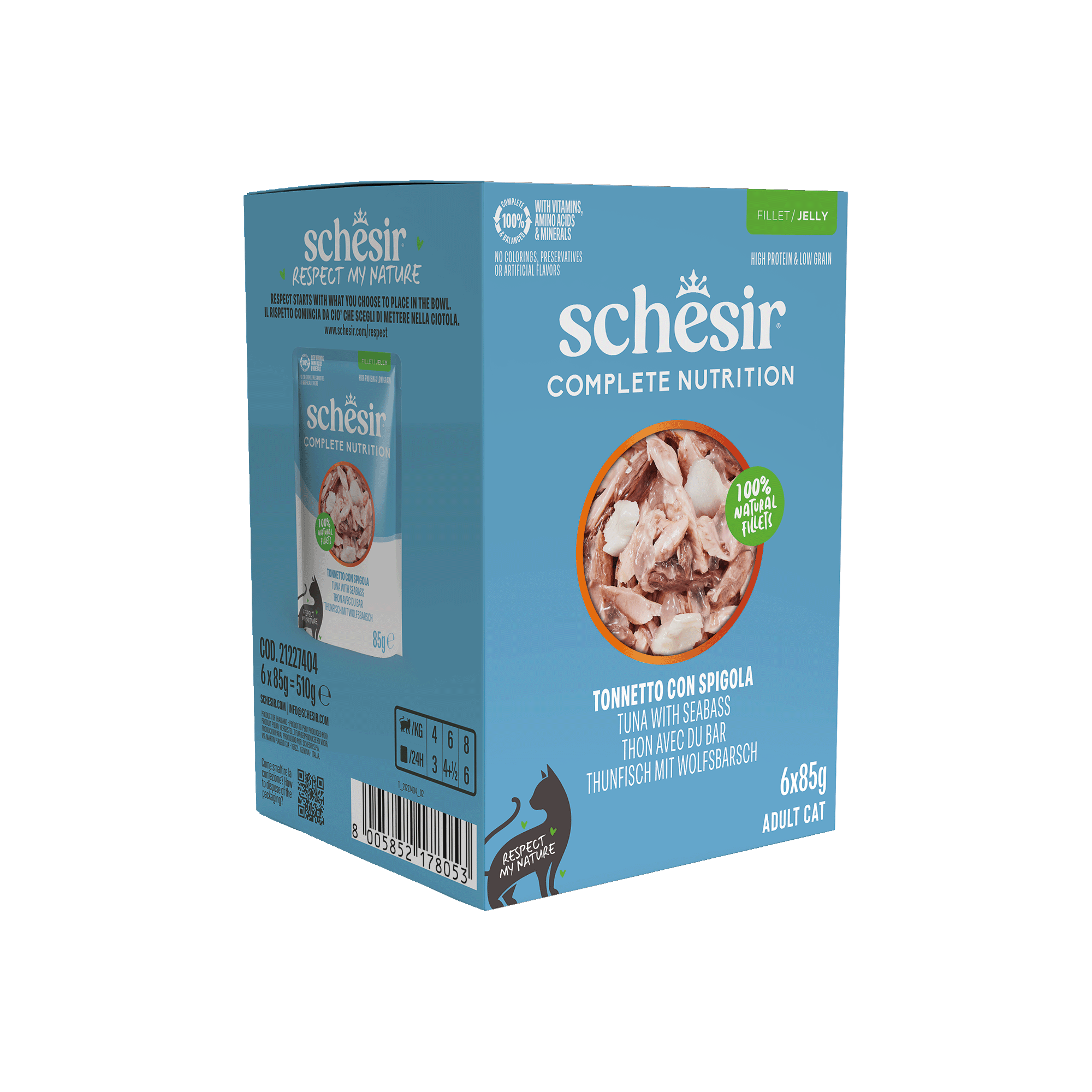 Schesir - Sachets Humides Thon et Bar en Gel&eacute;e pour Chats - 6x85g Image num&eacute;ro 1