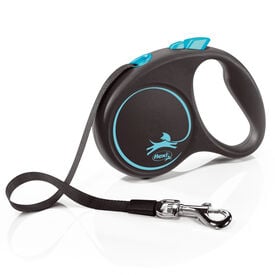 Flexi - Laisse &agrave; Enrouleur Black Design S Sangle - 5m/ Noir/Bleu