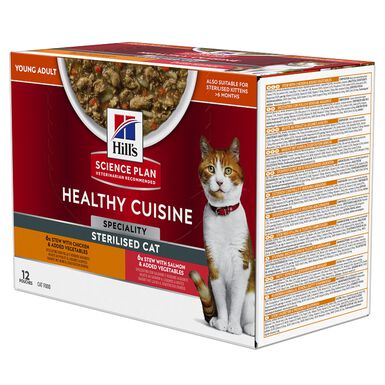 Hill's Science Plan - Sachets Young Adult Healthy Cuisine au Poulet et Saumon pour Chat Stérilisé - 12x80g