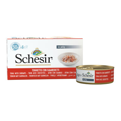 Schesir - Boîtes Pâtée au Thon avec Crevettes en Gelée pour Chat - 6x50g