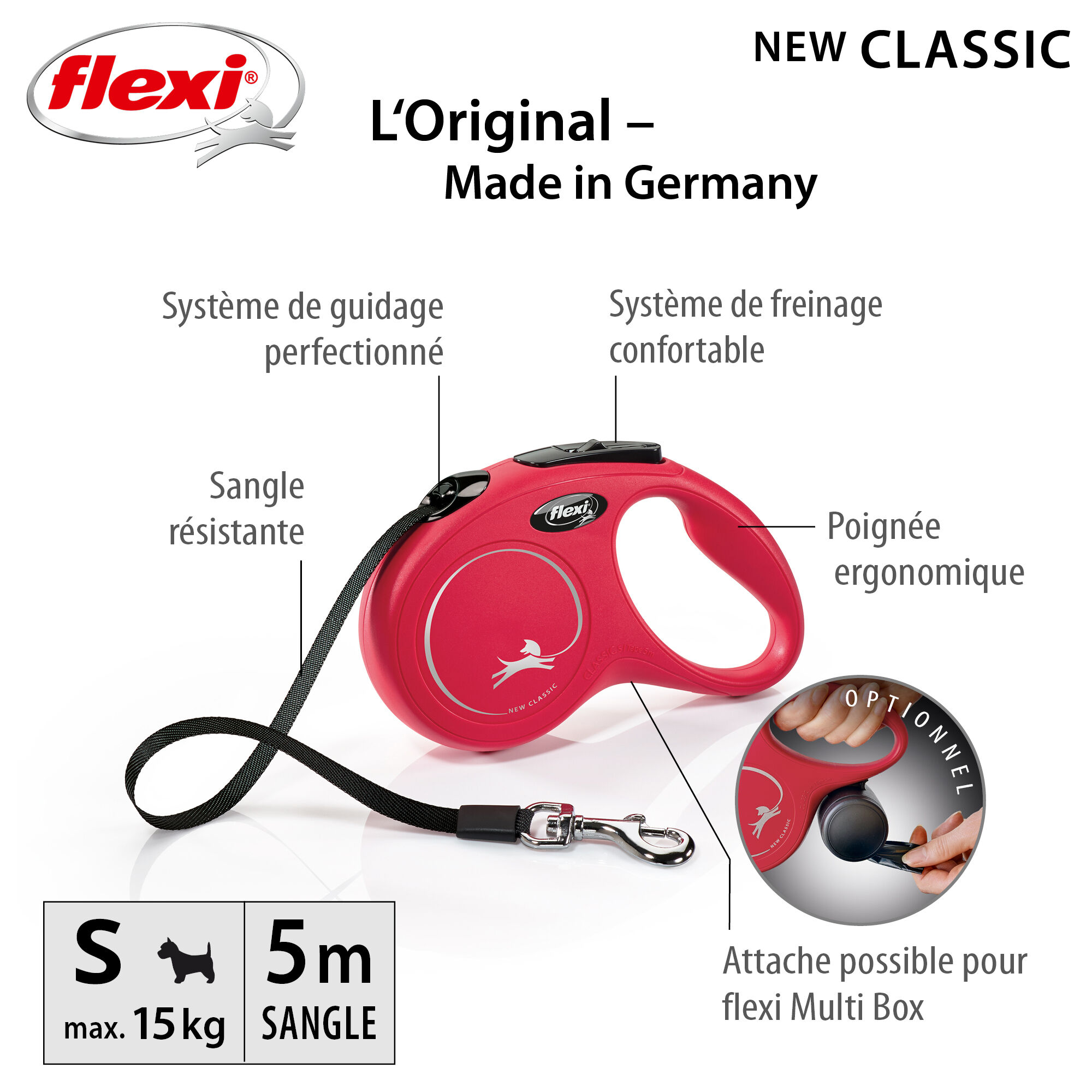 Flexi - Laisse Classic avec Sangle pour Chien Rouge - S (5m) Image num&eacute;ro 4