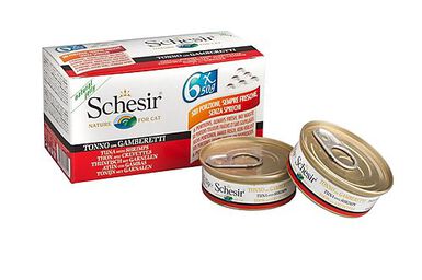 Schesir - Boîtes Pâtée au Thon avec Crevettes en Gelée pour Chat - 6x50g