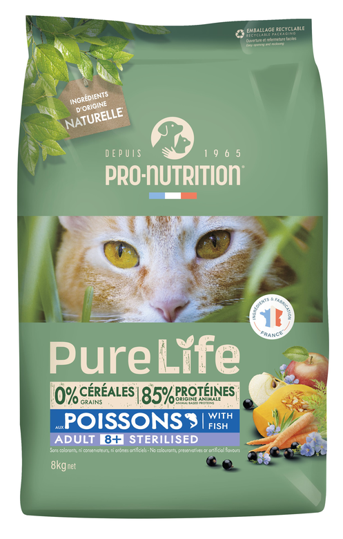 Pro-Nutrition - Croquettes Pure Life Chat 8+ Sterilised - 8kg image number null