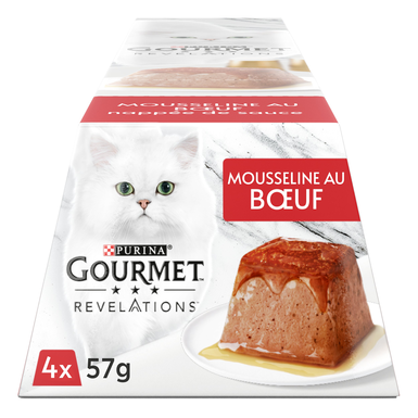 GOURMET - Repas REVELATIONS Mousseline Boeuf nappée de sauce pour Chats - 4X57g