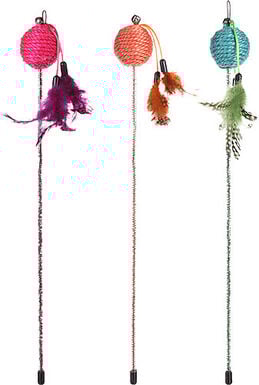 Flamingo - Jouet Canne à Pêche Glitty + Balle Plumes pour Chats - 42cm