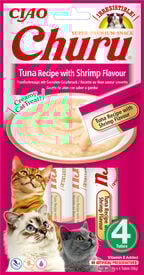 Inaba - Friandises Churu Recette Thon et Crevette pour Chats - 4x14g