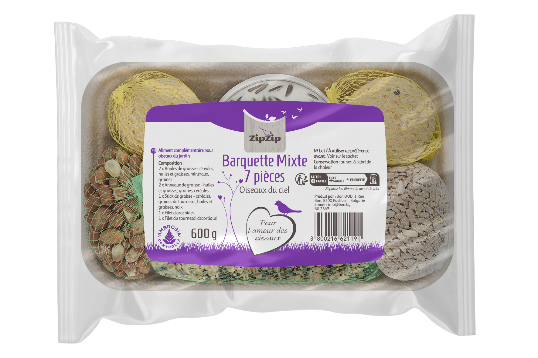 ZipZip - Barquette Mixte 7 pi&egrave;ces Oiseaux du Ciel - 600g Image num&eacute;ro 1