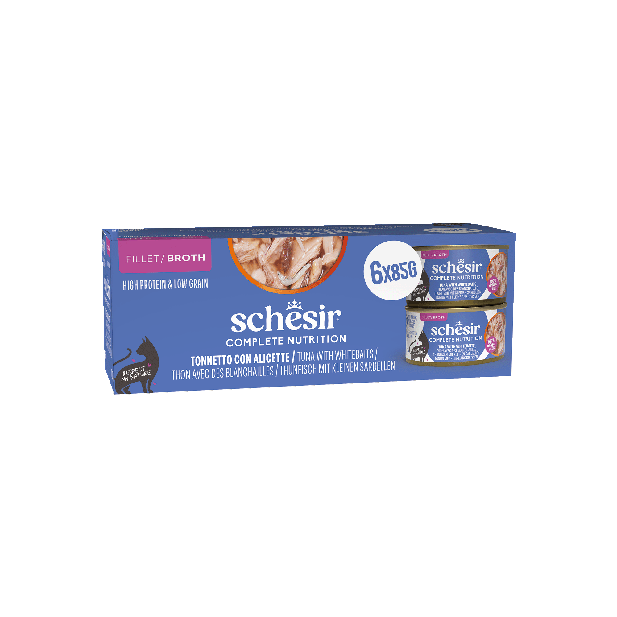 Schesir - P&acirc;t&eacute;e Complete Nutrition Bouillon Thon Blanchaille pour Chats - 6x85g Image num&eacute;ro 1