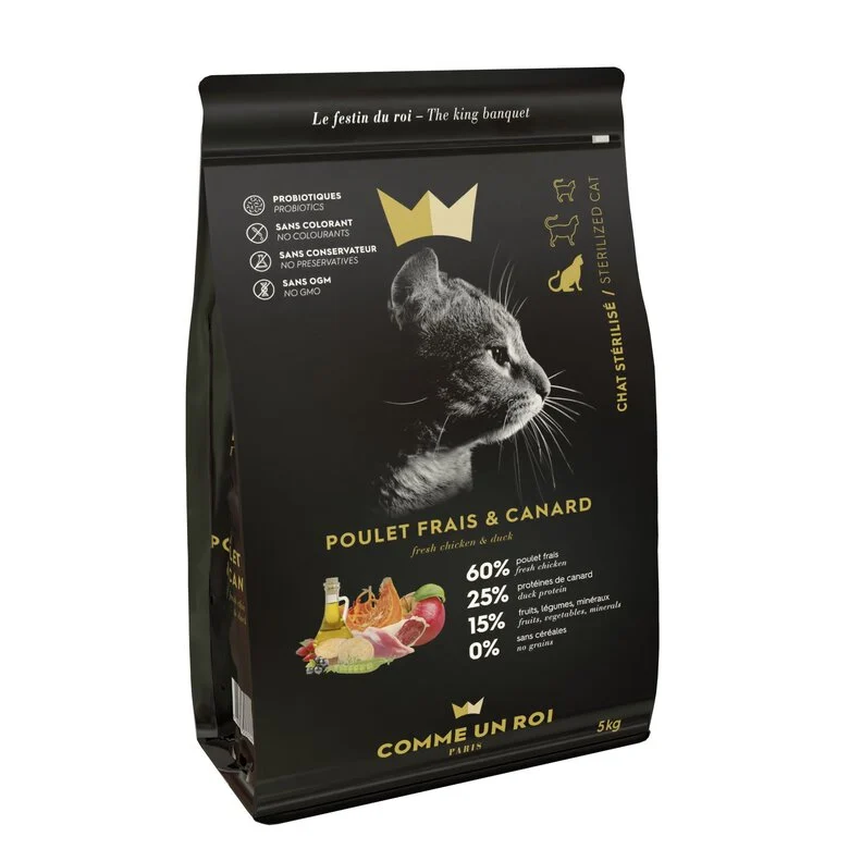 Comme Un Roi - Croquettes au Poulet frais et canard pour Chat Stérilisé - 5Kg Image numéro 1 Comme Un Roi - Croquettes au Poulet frais et canard pour Chat Stérilisé - 5Kg Image numéro 1