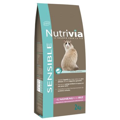 Nutrivia - Croquettes à l'Agneau et Riz pour Chat Sensible - 2Kg