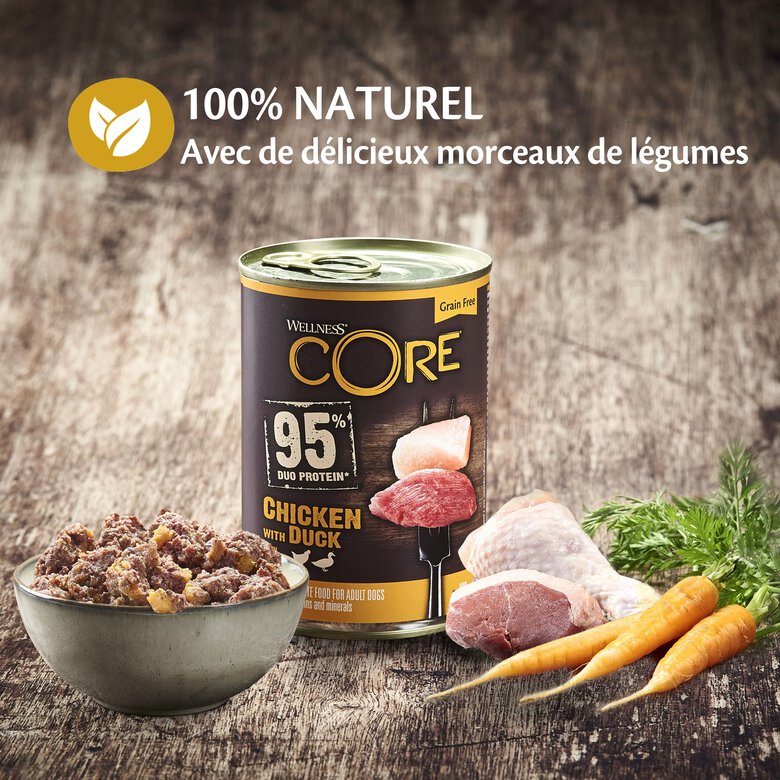 Wellness CORE - Repas Complet 95% de Poulet et Canard pour Chien - 400g Image numéro 4 Wellness CORE - Repas Complet 95% de Poulet et Canard pour Chien - 400g Image numéro 4