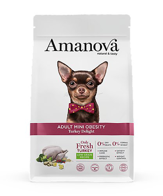 Amanova - Croquettes Adult Mini Obesity à la Dinde pour Chiens - 2Kg